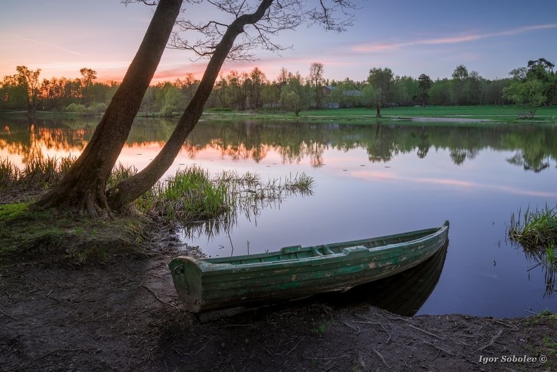 пейзаж, лодка, кузьминки, озеро, landscape, boat, kuzminki, lake Закат с лодочкой фото превью