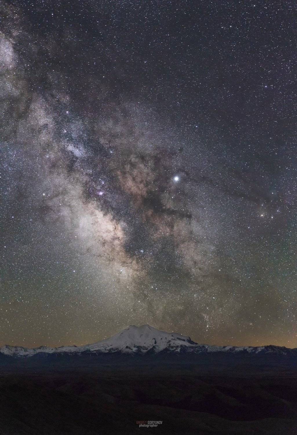 ночь, горы, эльбрус, кавказ, звезды, млечный путь, Андрей Горюнов
