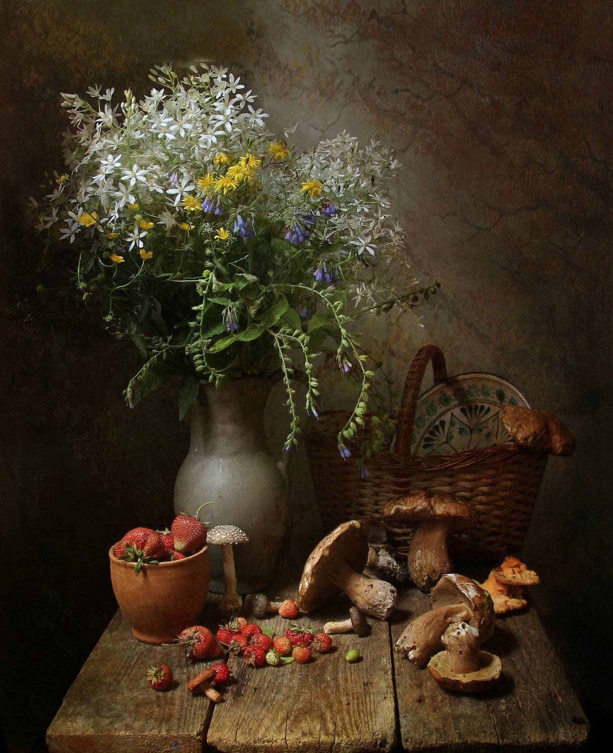 лето, грибы, мухомор, цветы, натюрморт, марина филатова, Марина Филатова