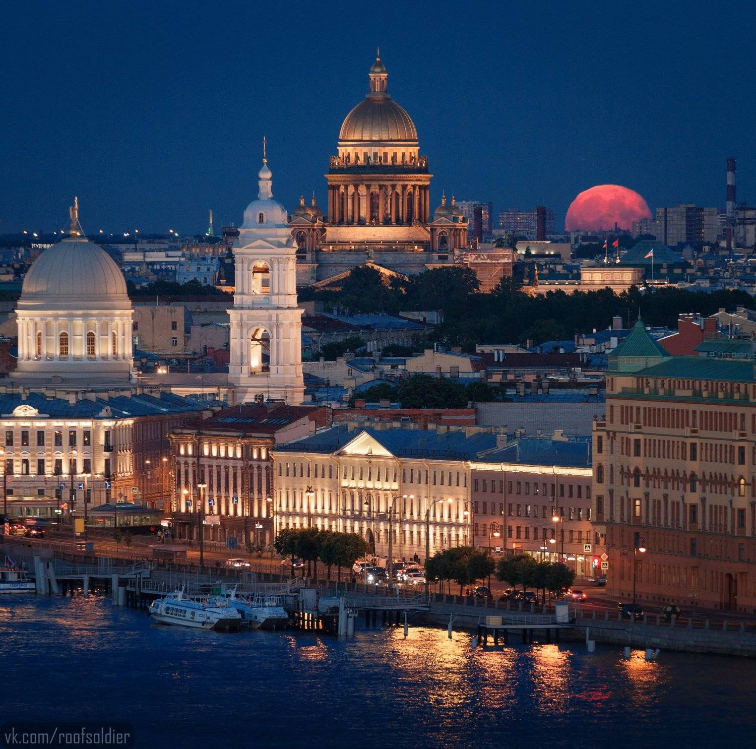 луна, полнолуние, храм, город, крыша, ночь, санкт-петербург, россия, пейзаж, Голубев Алексей