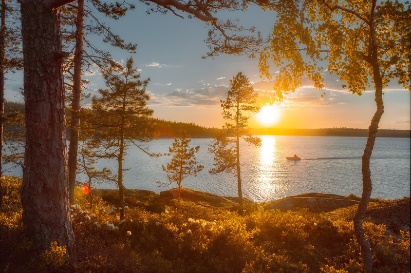 вечер, озеро, закат, кареллия, пейзаж Уютный вечер фото превью