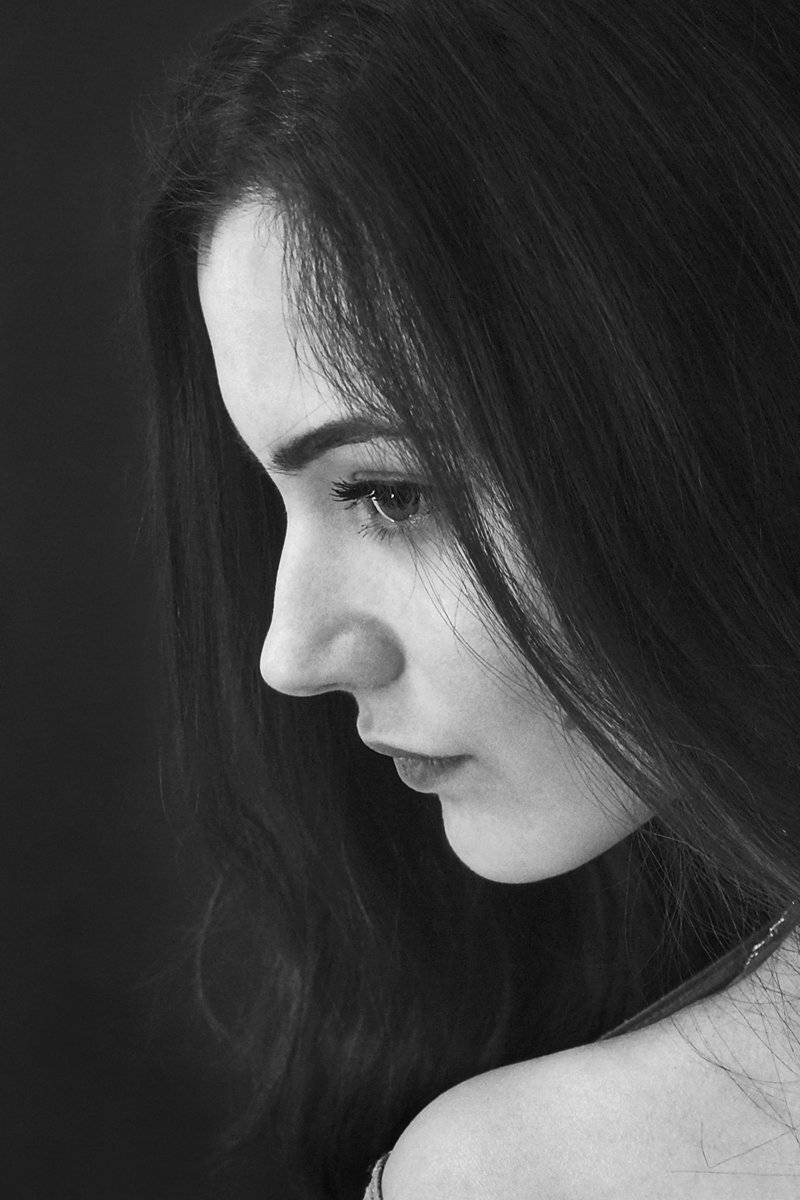 портрет, девушка, глаза, взгляд, волосы, чб, апатиты, Николай Смоляк