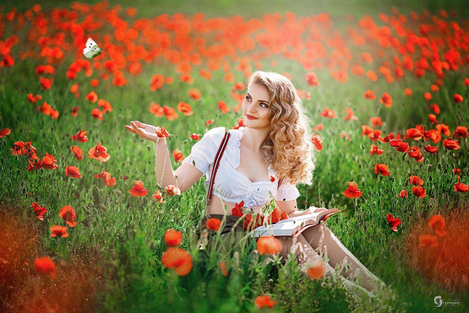 маки, девушка, лето, Альпы, Бавария, Ярослава Громова