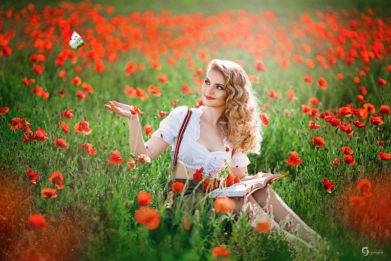 маки, девушка, лето, Альпы, Бавария Маковое настроение фото превью