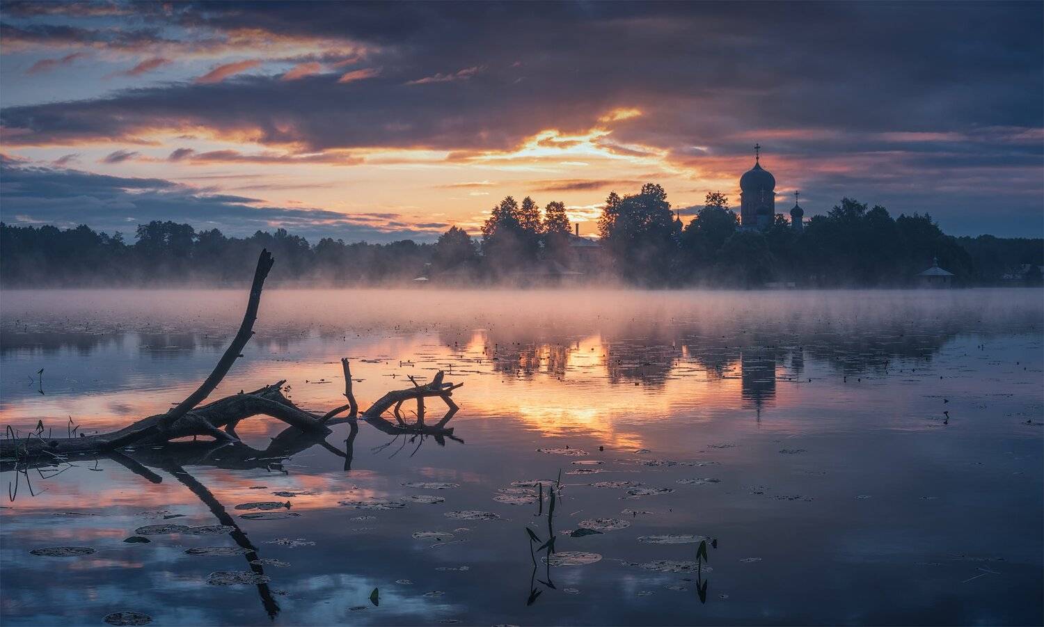 утро, рассвет, природа, туман, река, введенское, монастырь, Виталий Левыкин