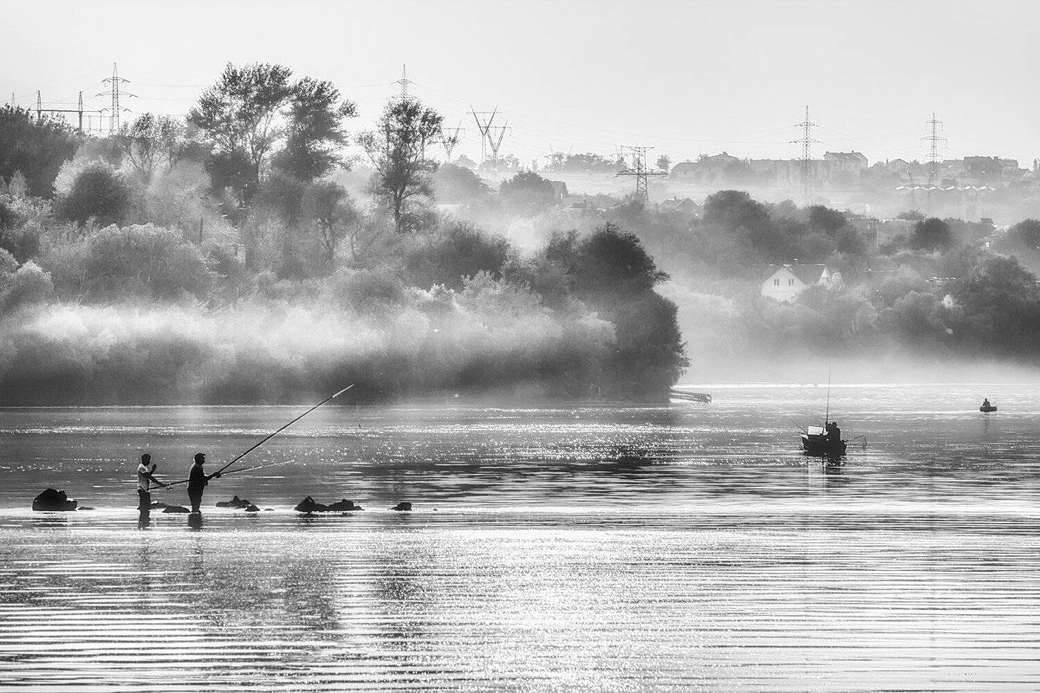 moment, момент, beautiful, красивый, canon 55-250,  black and white, чернобелая, monochrome, монохром, monoart, bw,  landscape, пейзаж, river, река, fishing, рыбалка, fog, туман,  summer, летний, evening, вечер,, Наталья Терентьева