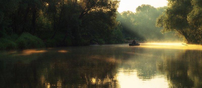 алексей платонов брянск, пейзаж, утро, озеро, туман,болва , рыбак на лодке Про рыбака фото превью
