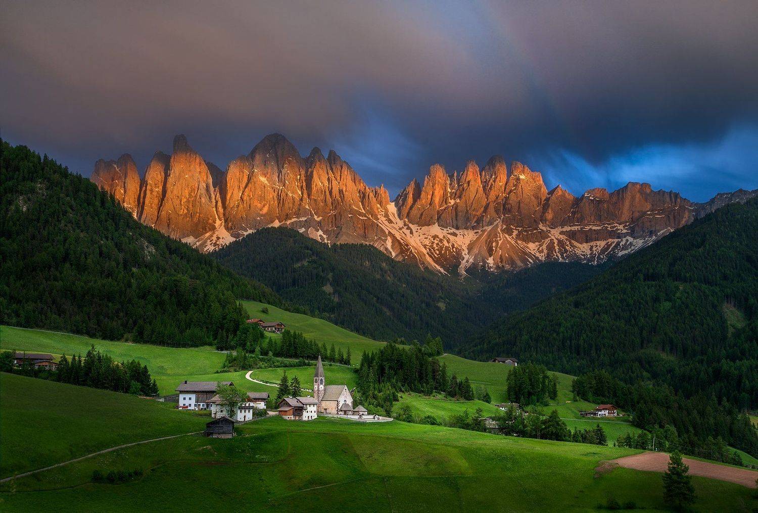 landscape, nature, scenery, chapel, church, clouds, mountain, sunset, longexposure, italy, dolomites, Александър Александров