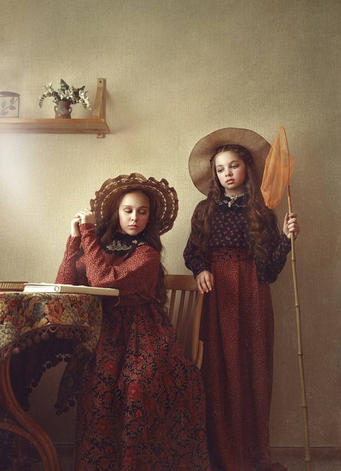 детство, детский портрет,  девочки, настроение, сестры, шляпки, сачек, ретро, картина, Наталья Прядко