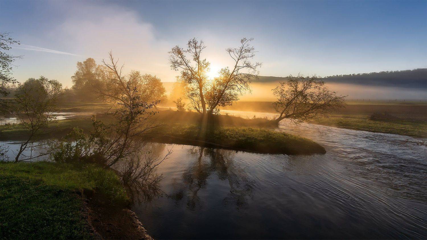 утро, рассвет, восход, туман, лучи, Леонид Максименко