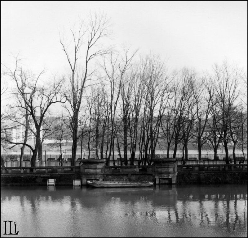 прага, канал, лодка Канал - ветки - лодка фото превью