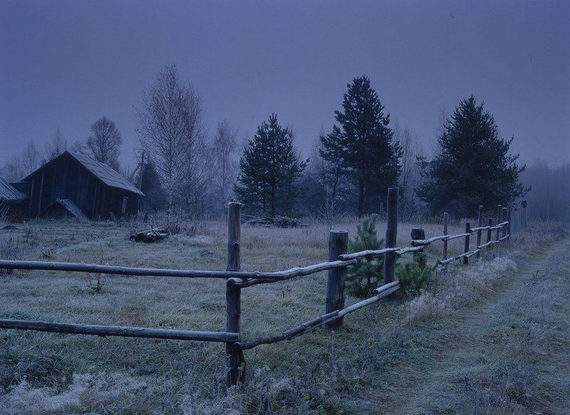 деревня.заморозки.забор.иней Старый забор,заморозки... фото превью