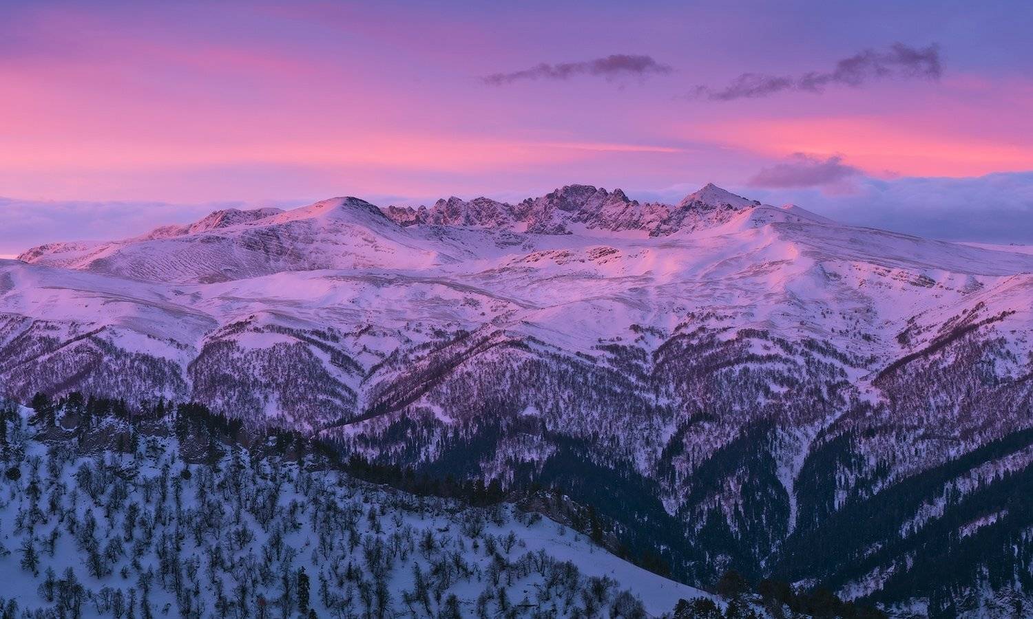 горы, кавказ, рассвет, тхач, зима январь, ФЁДОР