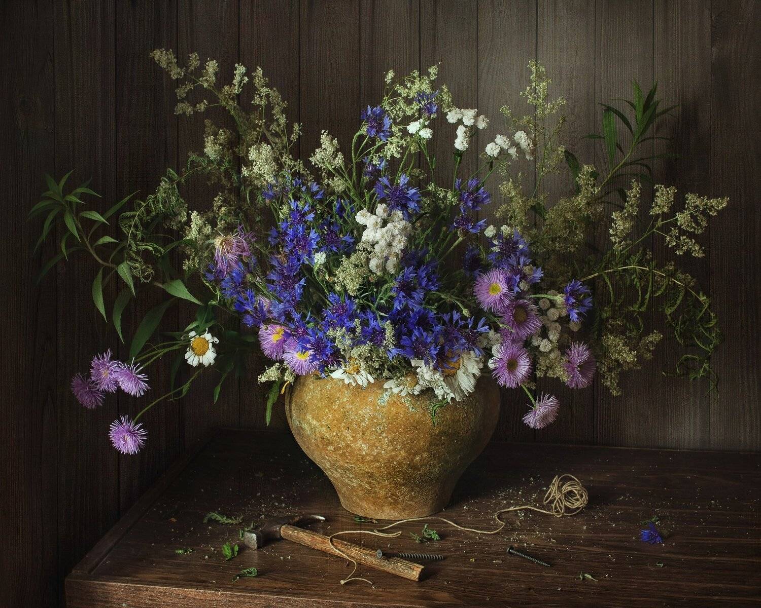 натюрморт, цветы, васильки, молоток, Анна Петина