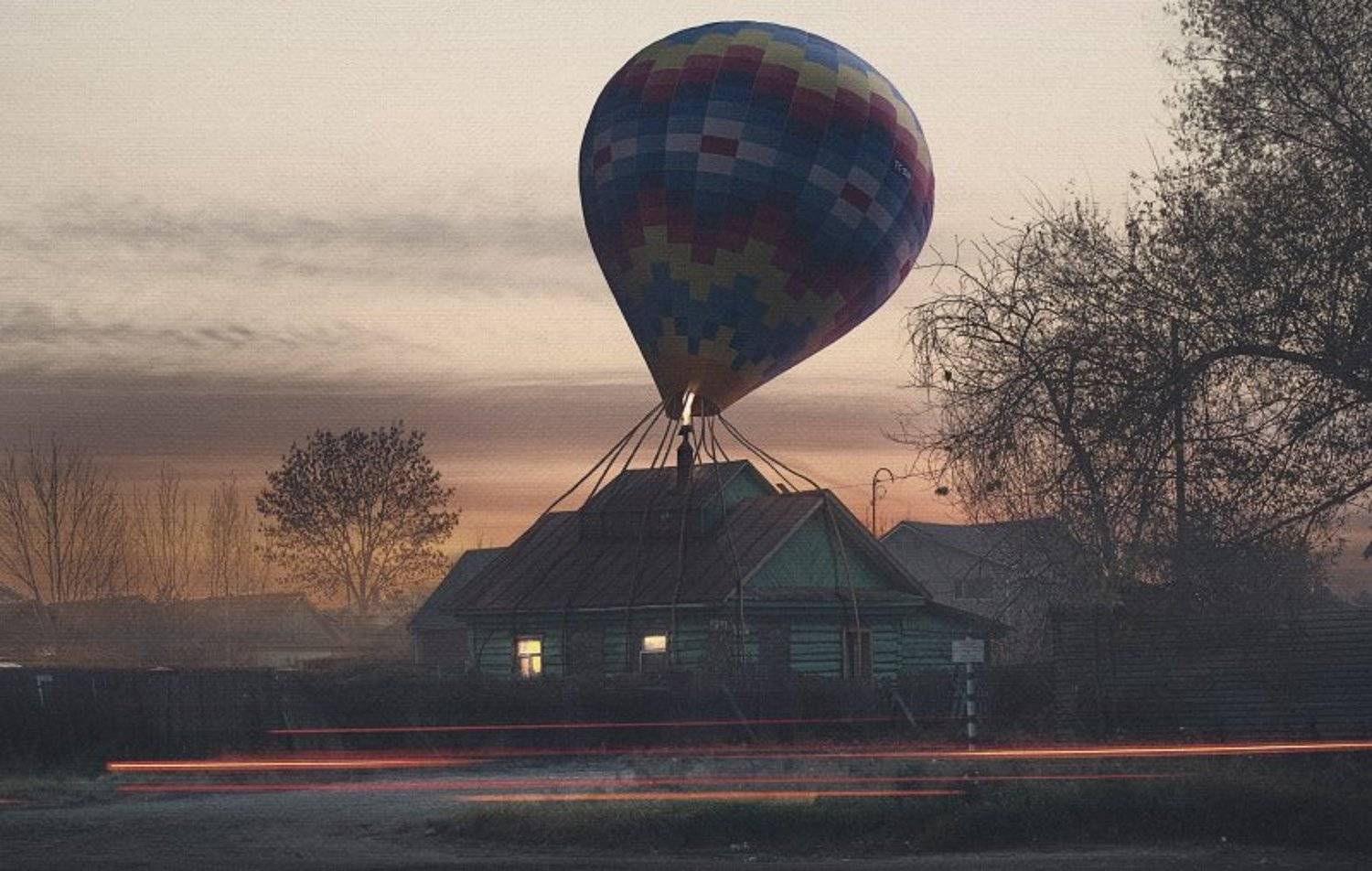сюрреализм, арт, дом, закат, вода, небо, ретушь, коллаж, пейзаж, деревня, свет, окно, акула, стекло, шар, закат, рассвет, движение, дорога, Кирилл Сметанин
