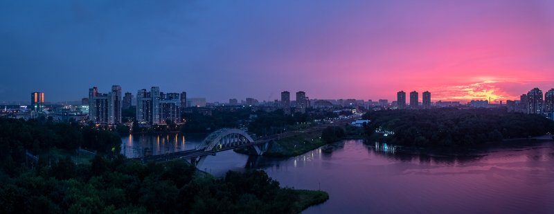 закат, канал, москва, химки, вечер, вода, отражение, небо, пурпур, фиолетовый, синий Подмосковные вечера фото превью