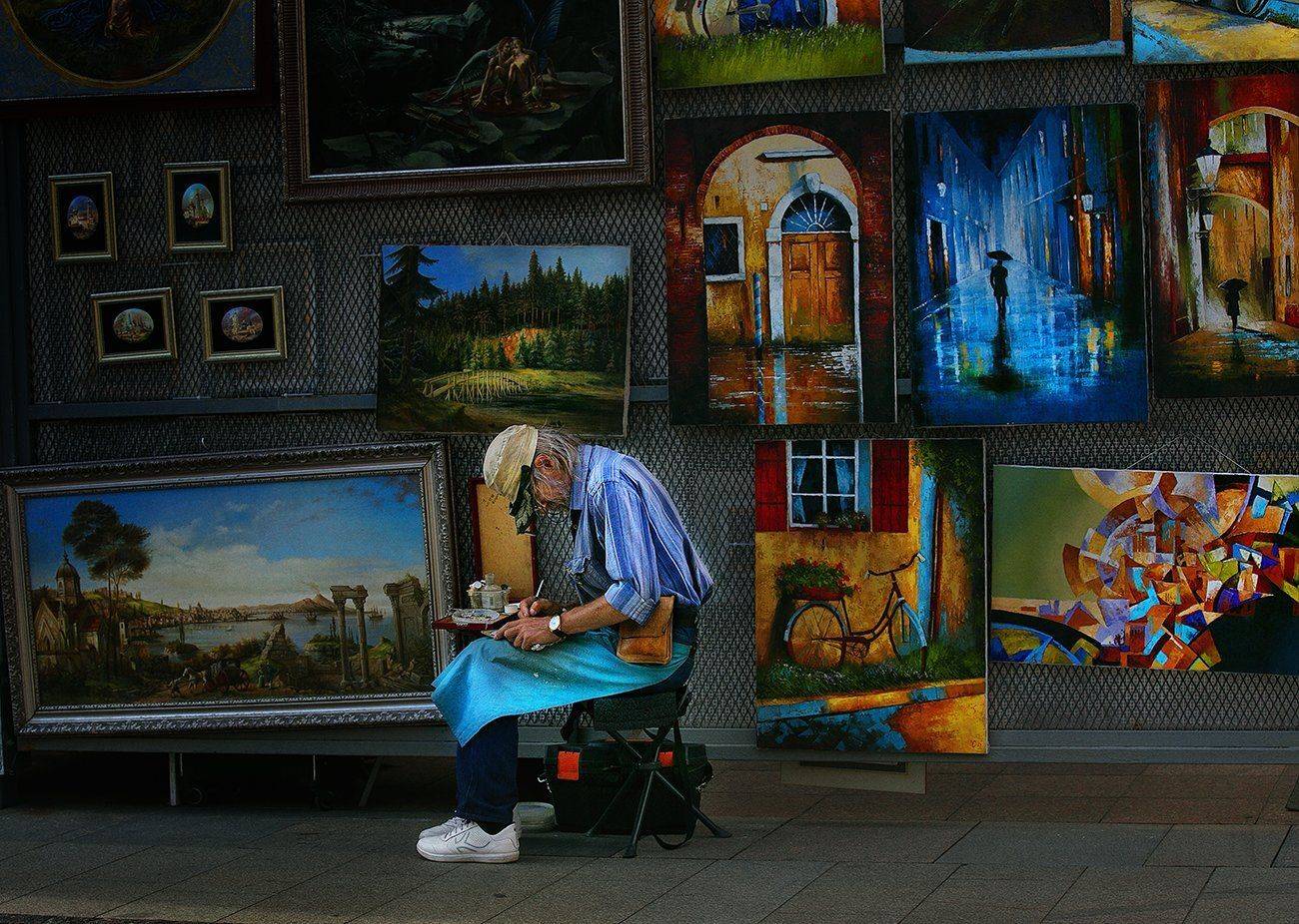 цвет, город, уличная фотография, люди, художник, Vera Trandina