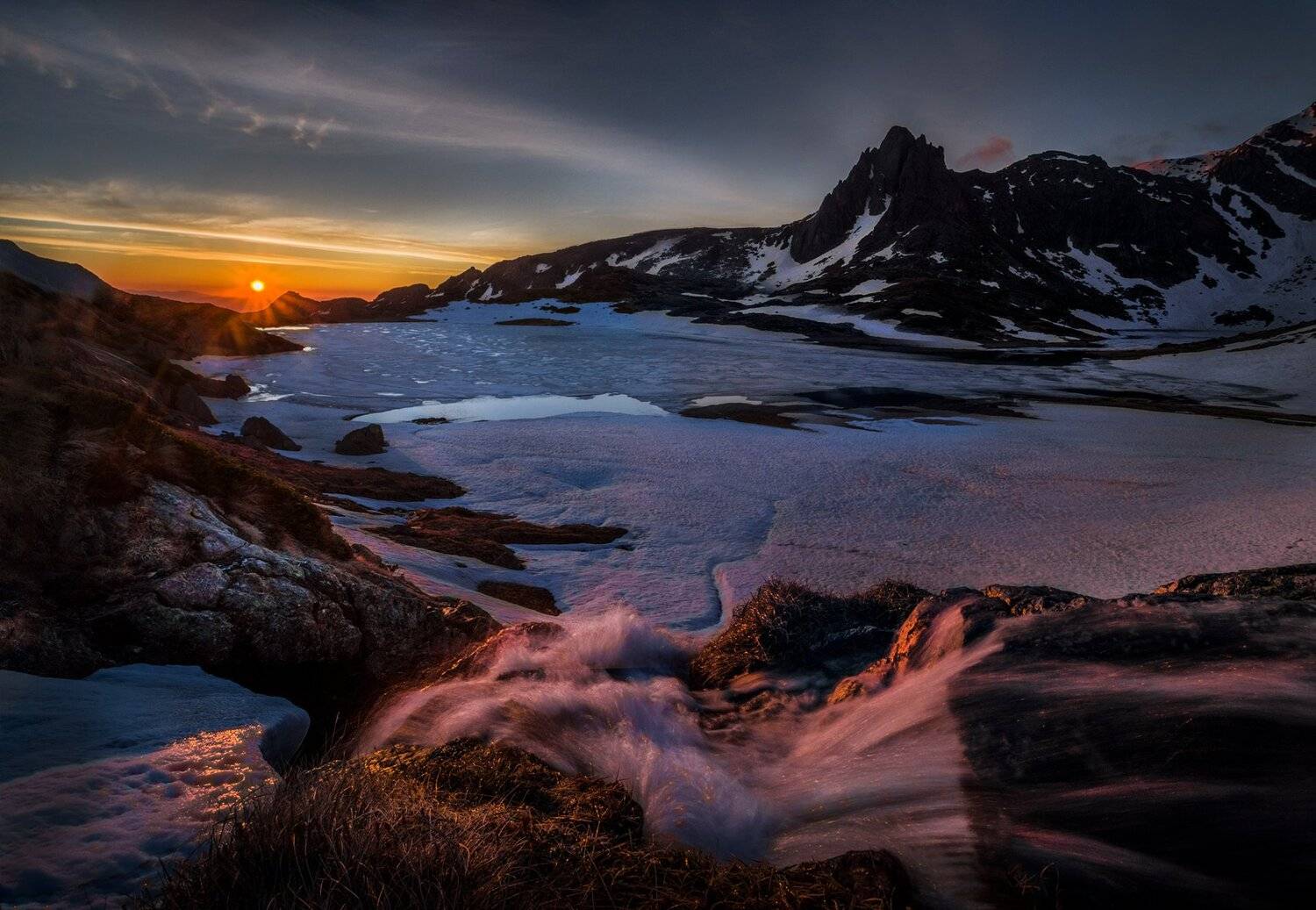 landscape nature scenery lake light sunlight morning sunrise waterfall peak view sky mountain rila пейзаж озеро рассвет, Александър Александров