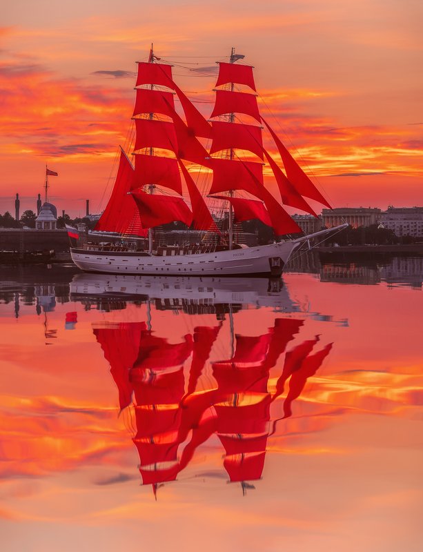 алые паруса, санкт петербург, питер, парусник, рассвет Алые паруса на рассвете фото превью
