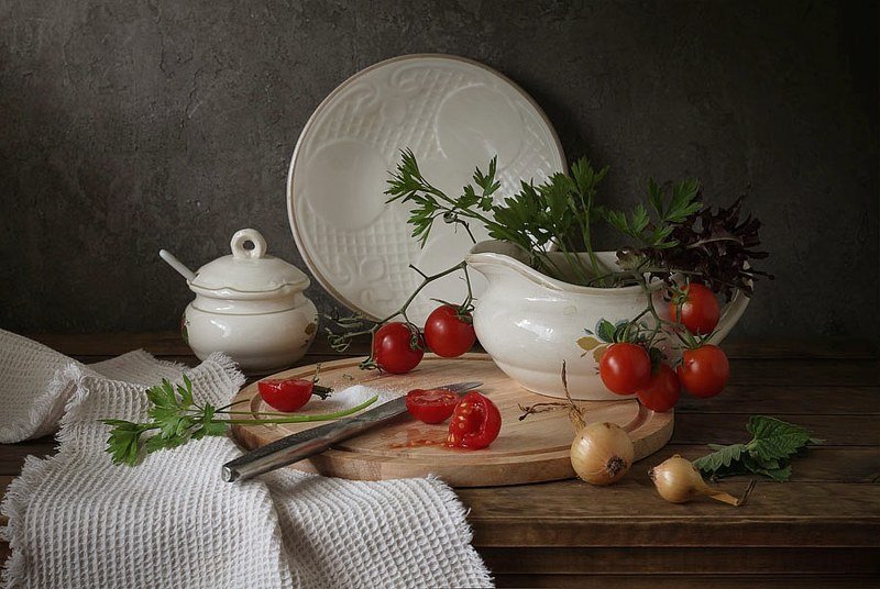натюрморт, посуда, овощи, помидор, томат со вкусом помидорок фото превью