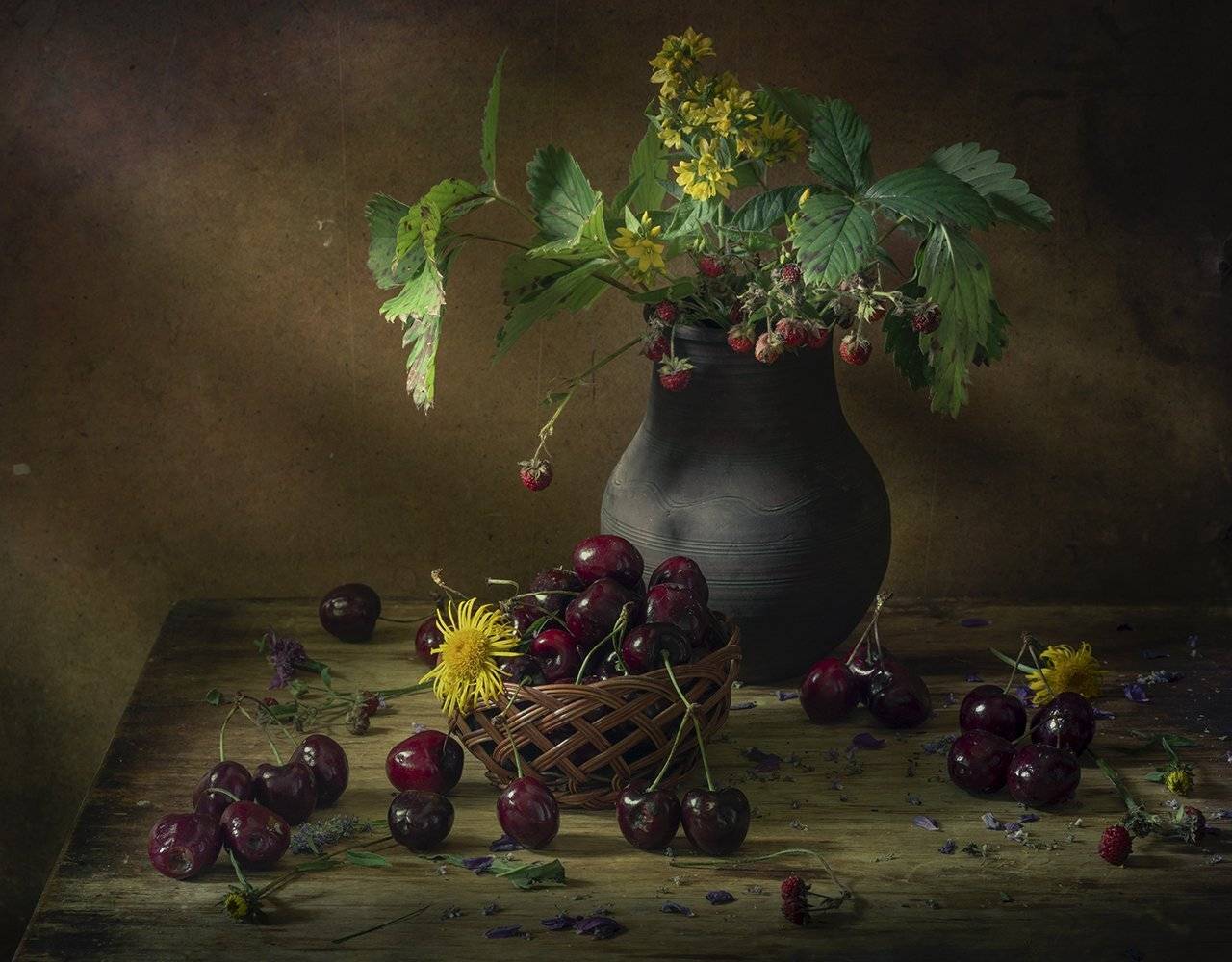 натюрморт,черешня,букет,лето, Елена Рубинская