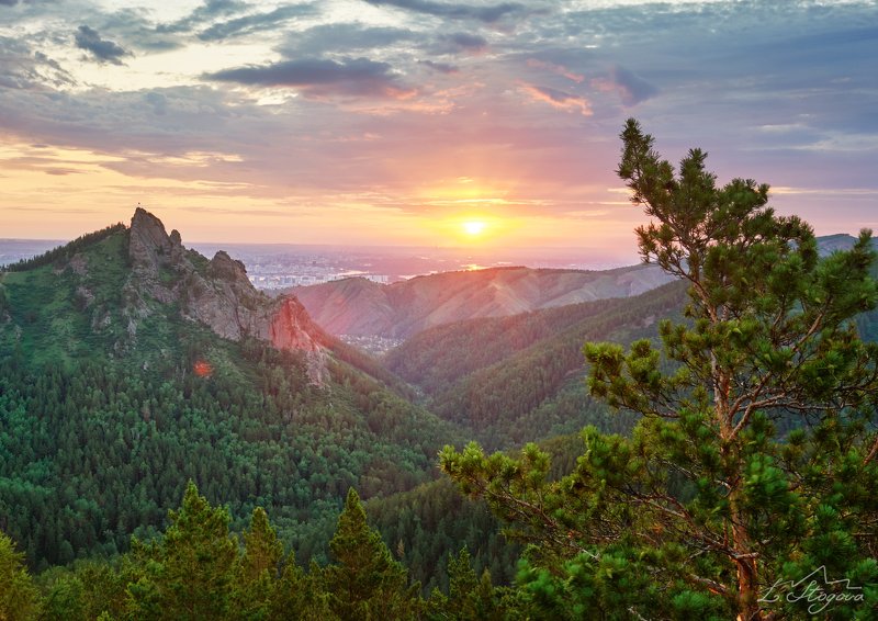 рассвет, столбы Рассвет над Красноярском фото превью