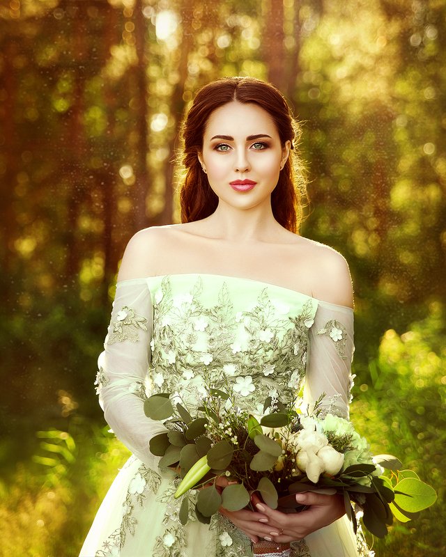 portrait, woman, sunset, summer, outdoor, yellow, девушка, портрет, закат, лето, природа, желтый, зеленый  фото превью