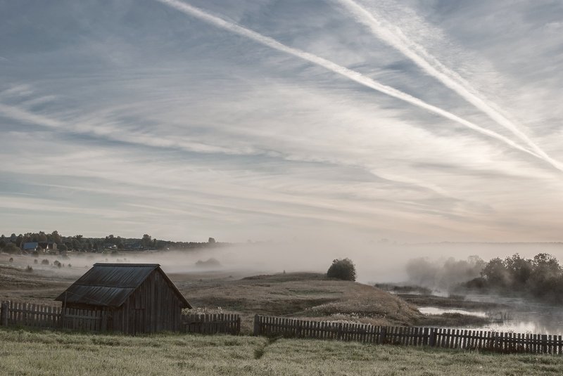вологодская область, река вожега, деревня коневка,вечер туман Утренние туманы фото превью