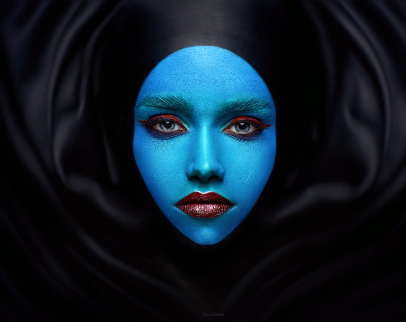 портрет, девушка, взгляд, лицо, амплитуда, макияж, космос, волны, синий, wallart, ivankovale Децибелы безмолвия фото превью