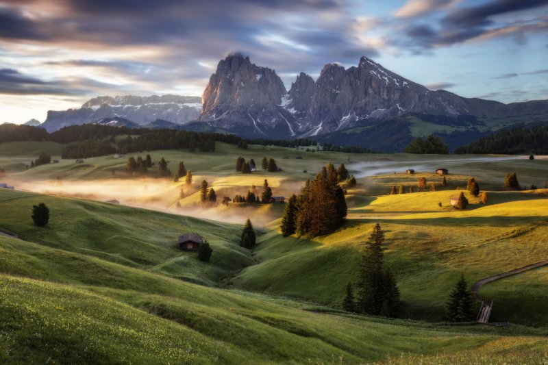 alpe di siusi, dolomites, italy, sunrise, италия, доломиты Seiser Alm фото превью