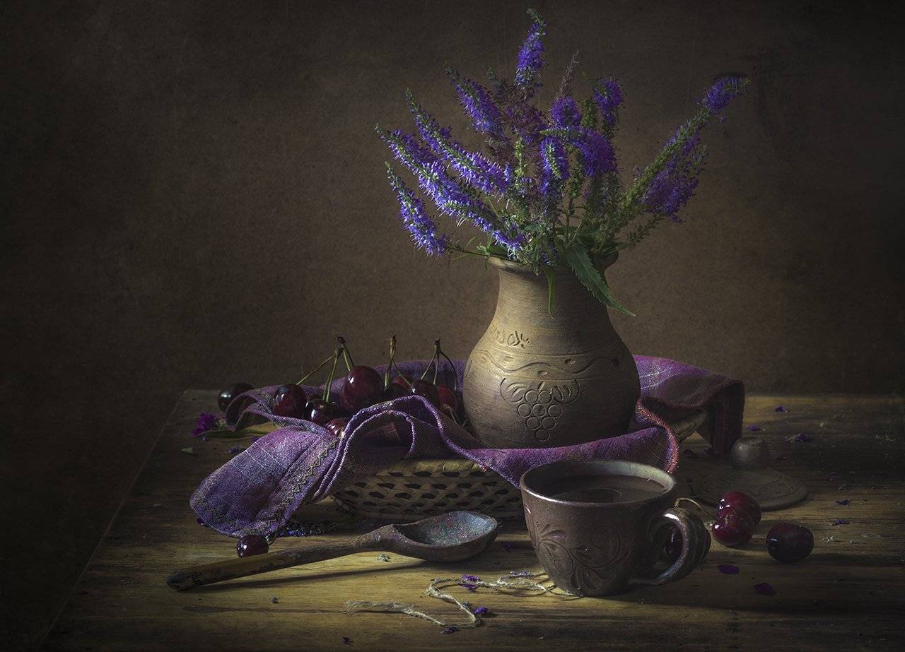 натюрморт,черешня,букет,лето, Елена Рубинская