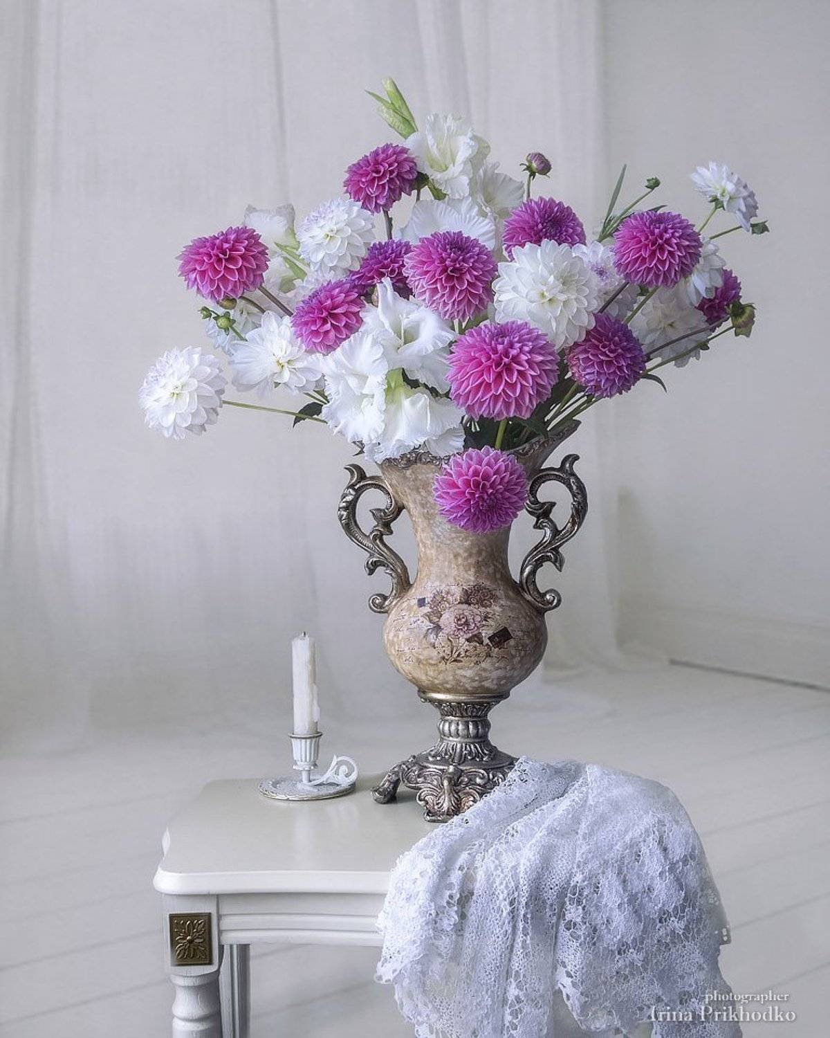 натюрморт, цветочный винтажный, букет, георгины, Ирина Приходько