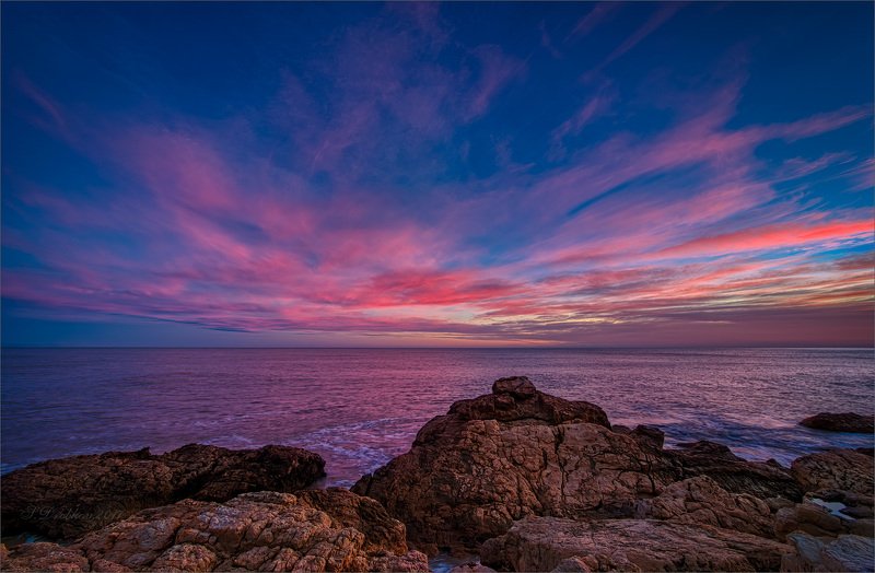 море, пейзаж, волны, вода, небо, облака, рассвет Огни фото превью