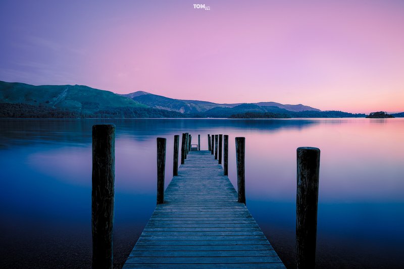 symmetry jetty bridge composition framing ruleofthirds purple orange blue navy morning sunrise england lakedistrict \
