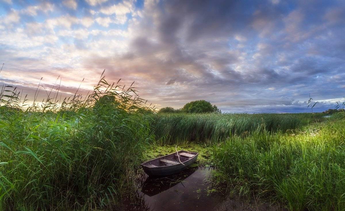 закат, пейзаж, река, лодка, псков, Майя Афзаал