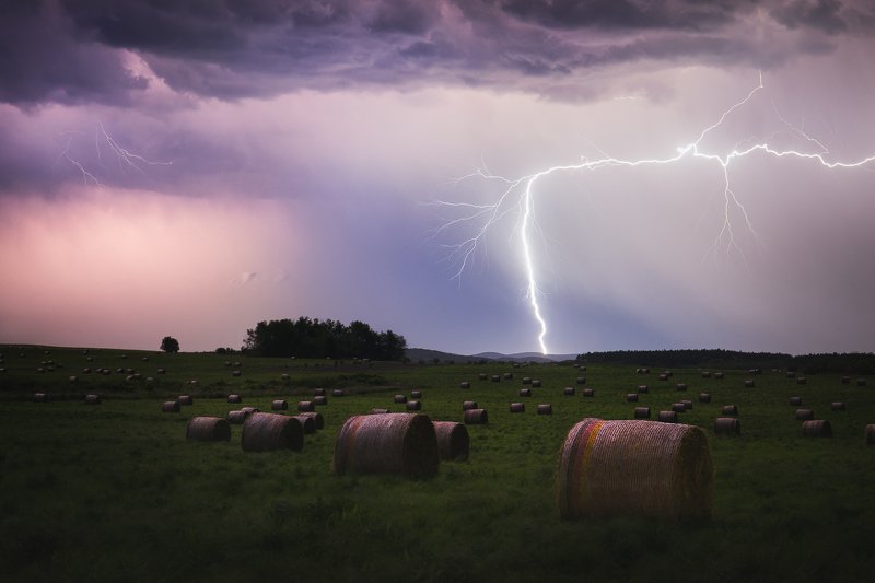 thunderstorm, lightning, bulgaria, bales, field, night Power фото превью