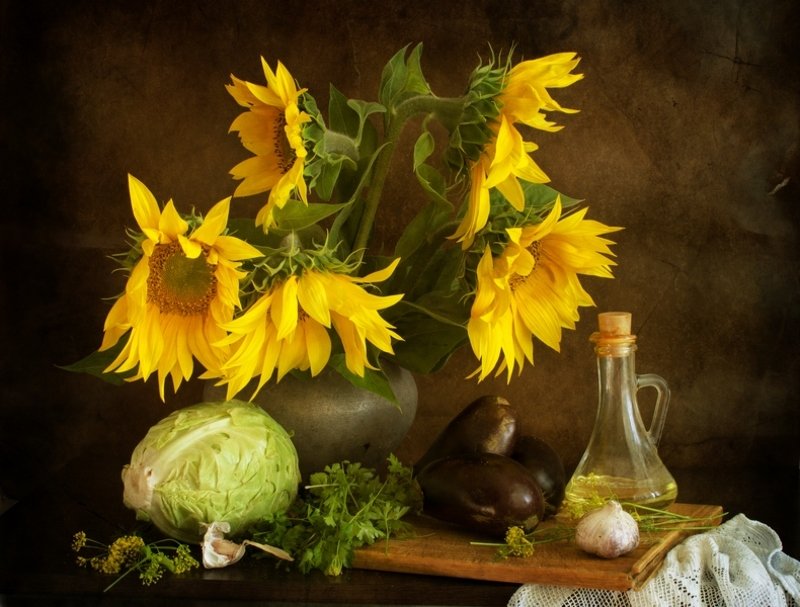 Натюрморт с подсолнухами фото превью