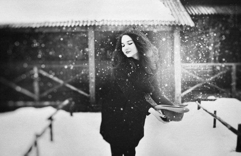 carrotcat , bw , portrait , winter , snow snow! фото превью