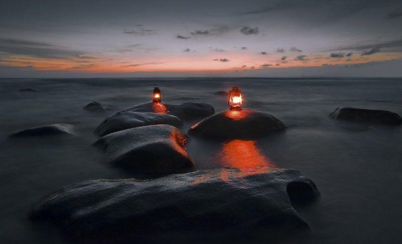 тай, остров, koh kood, море, камни, закат, фонари Вне времени фото превью