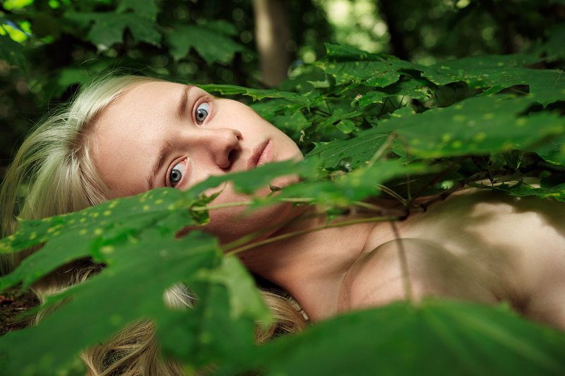 девушка, портрет, блондинка, лес, природа, Рина фото превью