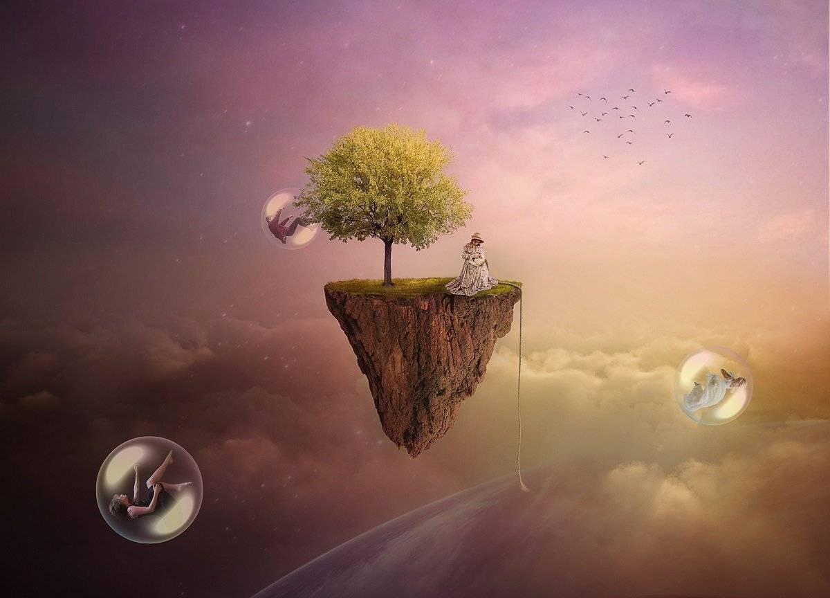 облака, девушка, мыльный пузырь, Sergii Vidov