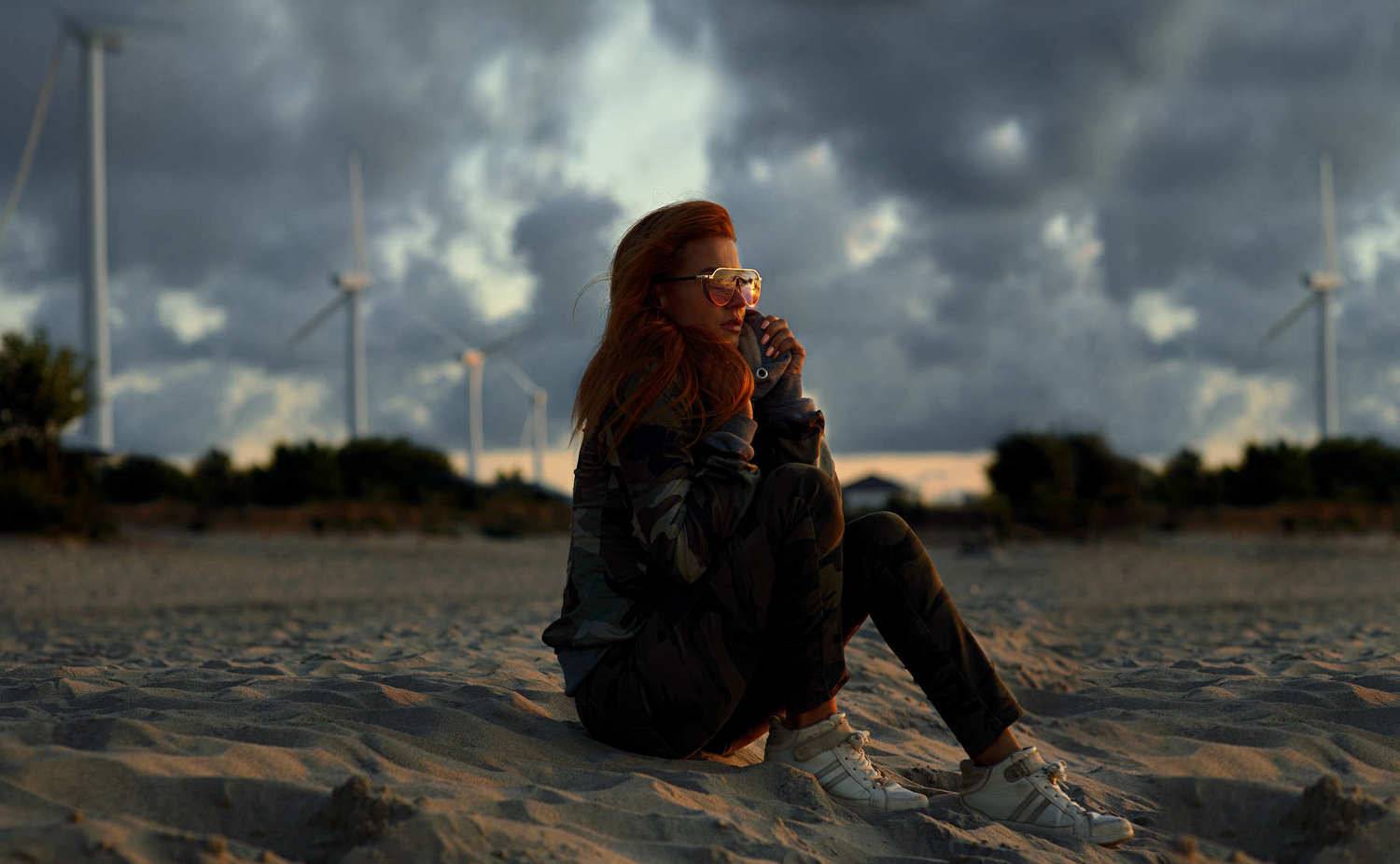 Девушка, закат, холодно, небо, рыжая, очки, Владимир Колесников