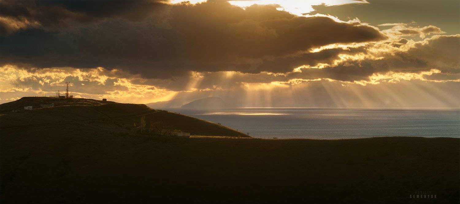 крым, меганом, судак, медведь гора, панорама, море, закат, crimea, sea, panorama, mountain, dusk, sunray., Семенюк Василий