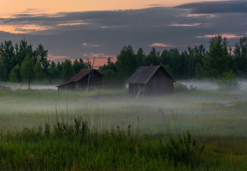 природа, пейзаж, лето, закат, вечер, туман, россия, небо, облака, деревня Летний вечер фото превью