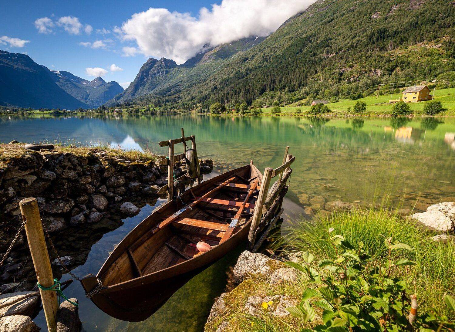 norway,norwegian,nature,landscape,mountains,summer,boat,wooden,oldevatnet,sogn og fjordane,scandinavia,scandinavian,lake,lakeside, Adrian Szatewicz