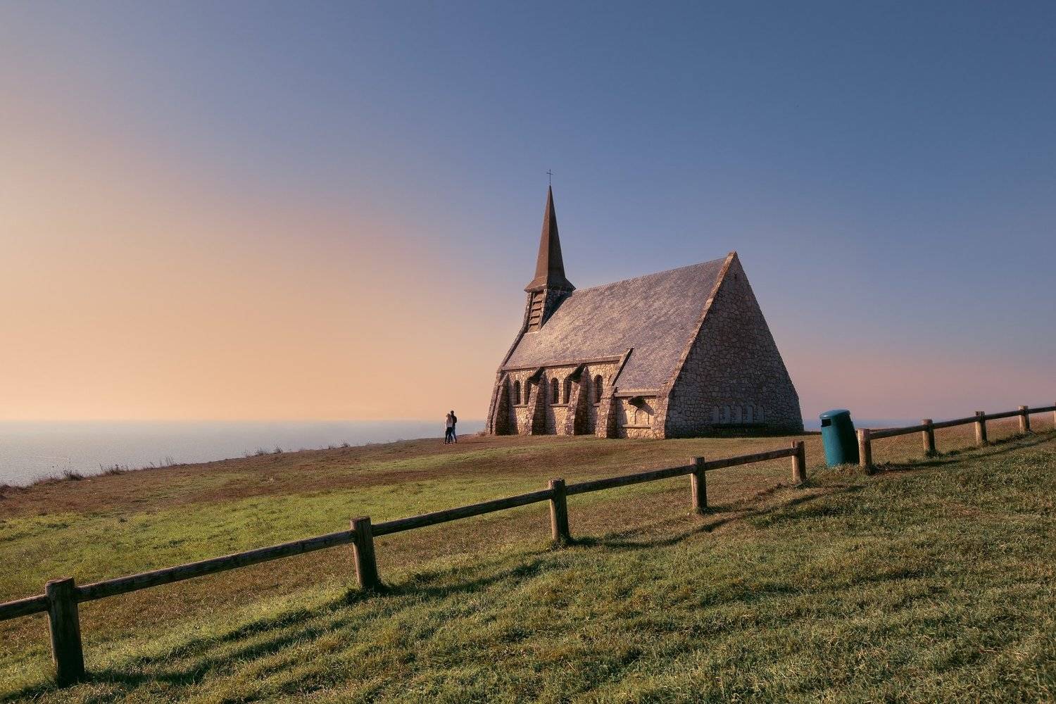 пейзаж,океан,часовня,берег,вечер,закат, Тамара