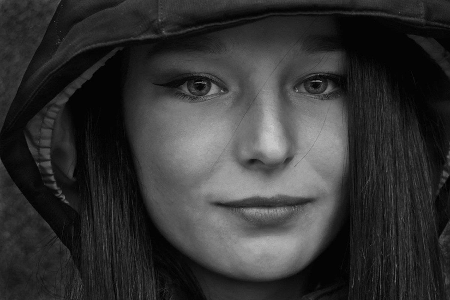 портрет, девушка, глаза, взгляд, волосы, чб, апатиты, Николай Смоляк