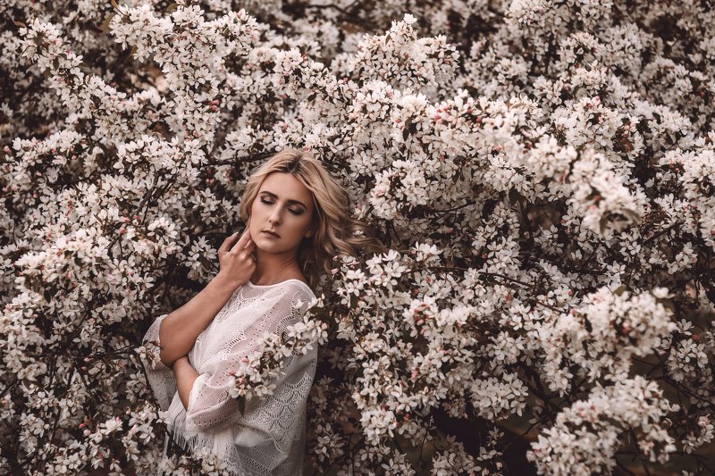 portrait, female, trees, nature, sun, portraiture, blossom Blossom фото превью