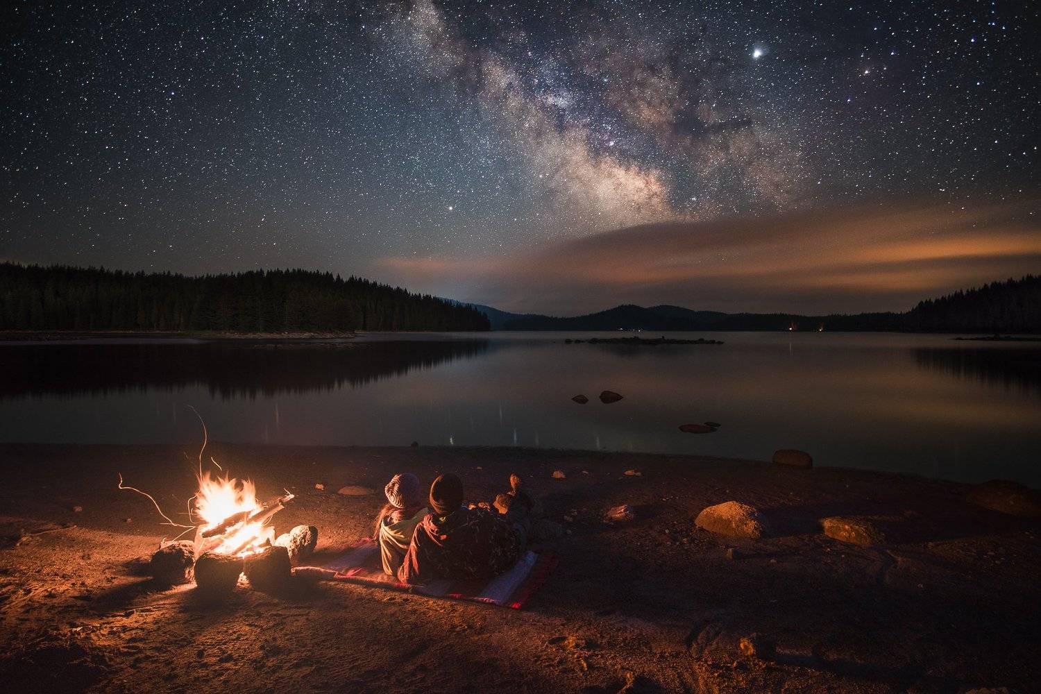 fire, bulgaria, shiroka polyana dam, stars, milky way, romantic, Mая Врънгова