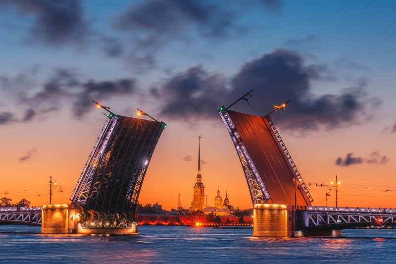 санкт петербург, питер, мост, небо, город, река, петропавловская крепость Дворцовый мост на рассвете фото превью